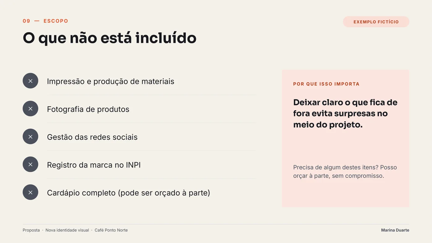Slide O que não está incluído